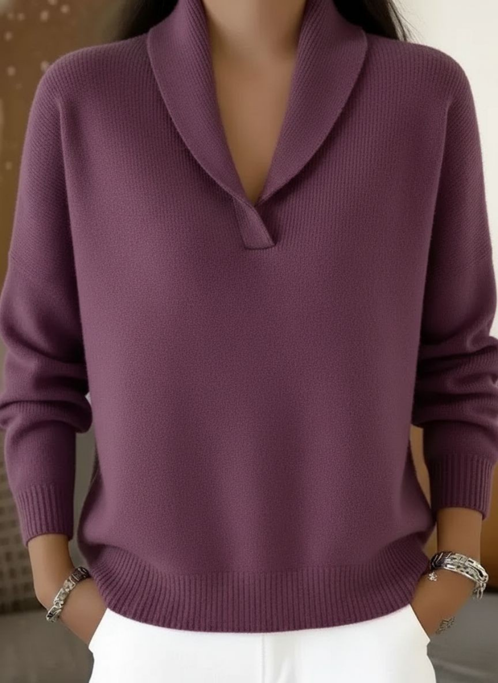 Wiktoria | Sweter z Dekoltem w Serek