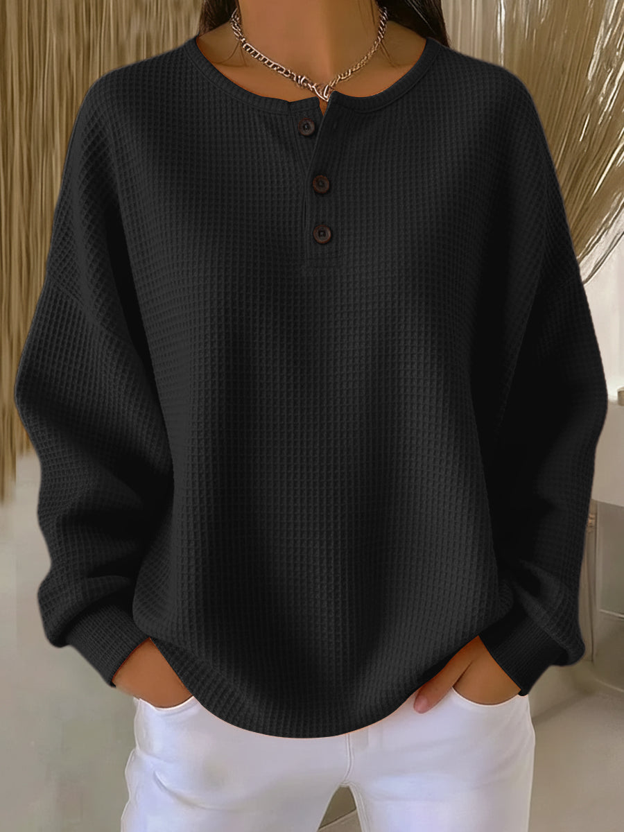 Brygida | Przytulna Bluza Henley w Gofrowany Splot