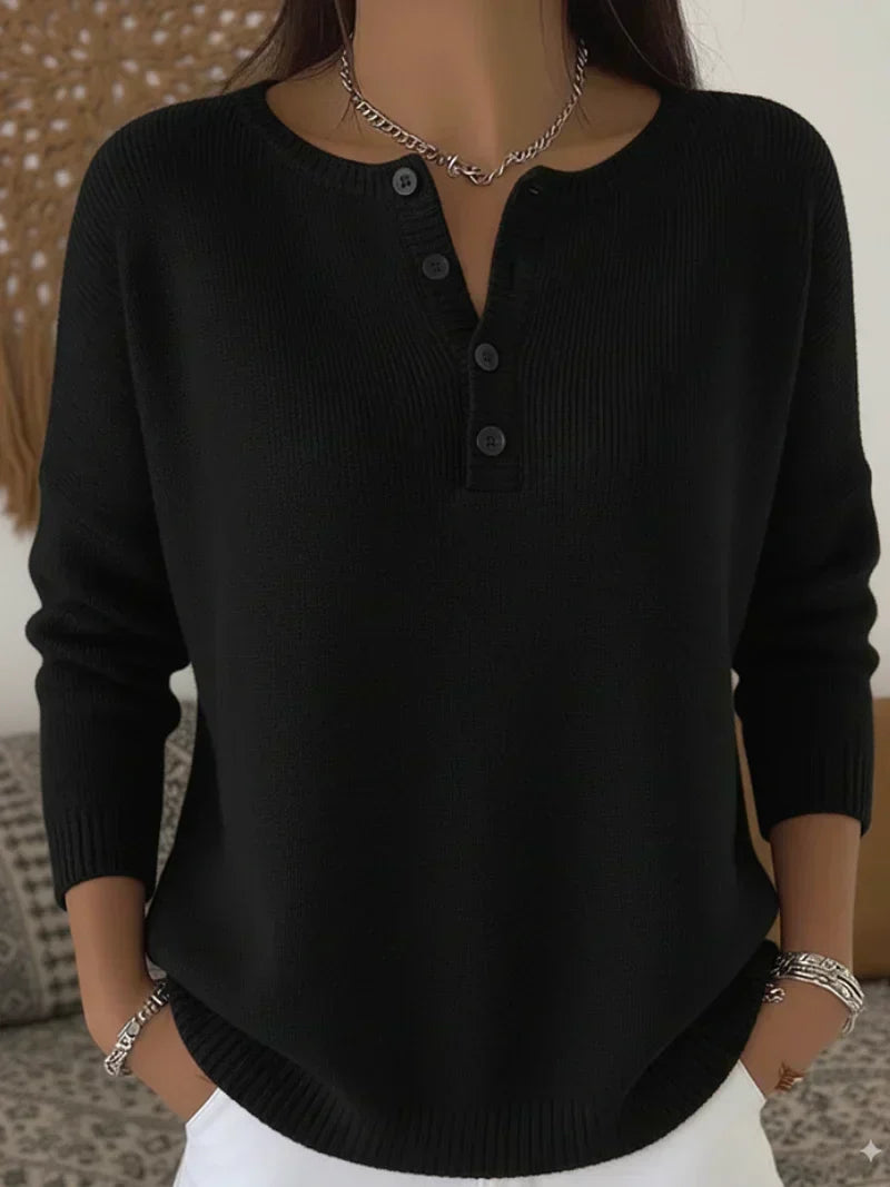 Gosia | Dzianinowy Sweter Henley z Guzikami