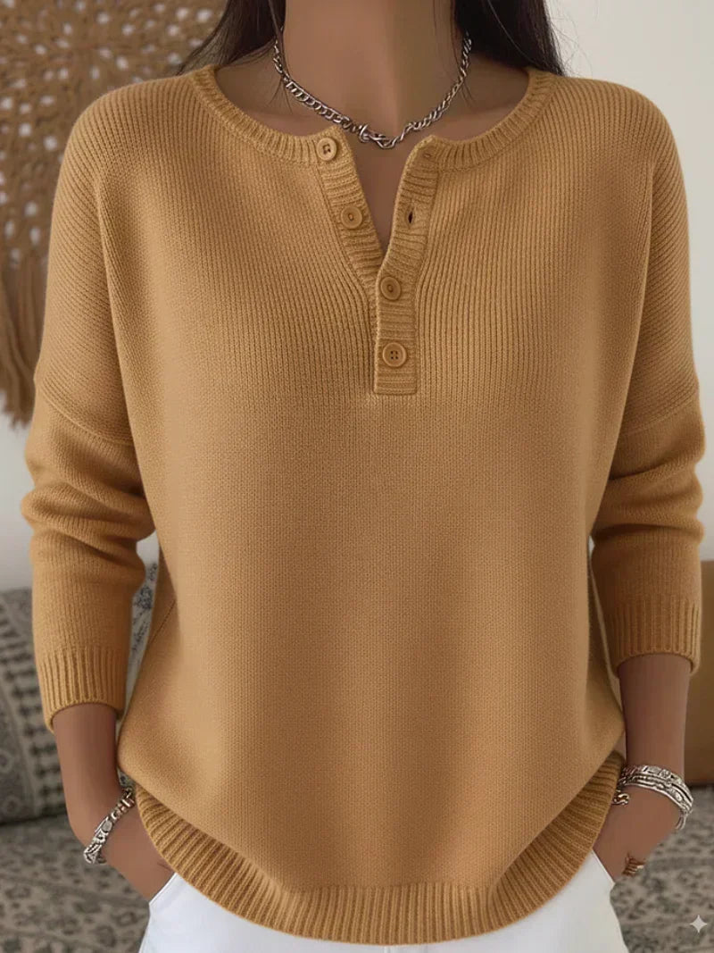 Gosia | Dzianinowy Sweter Henley z Guzikami