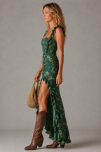 Maja | Sukienka Maxi w Stylu Boho z Rozcięciem