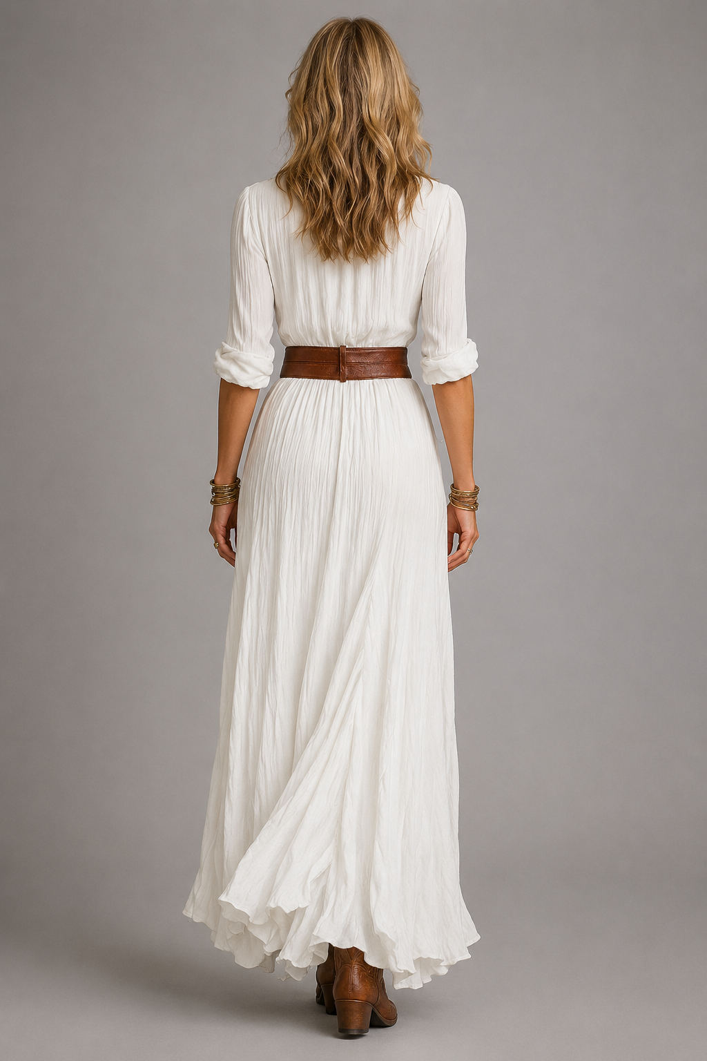 Emilia | Lniana Sukienka Maxi z Paskiem