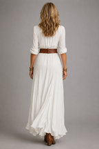 Emilia | Lniana Sukienka Maxi z Paskiem