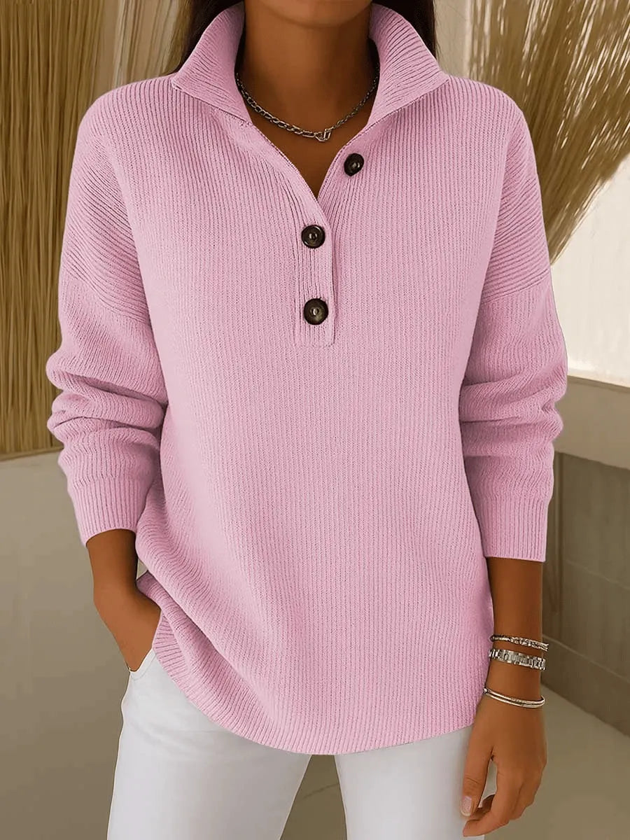 Jolanta | Sweter Polo z Dekoltem w Serek