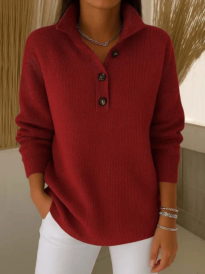 Jolanta | Sweter Polo z Dekoltem w Serek