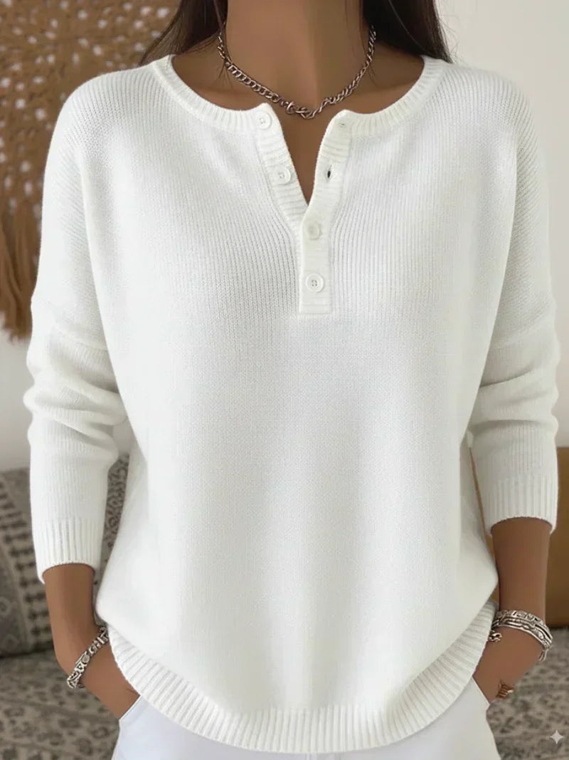 Gosia | Dzianinowy Sweter Henley z Guzikami