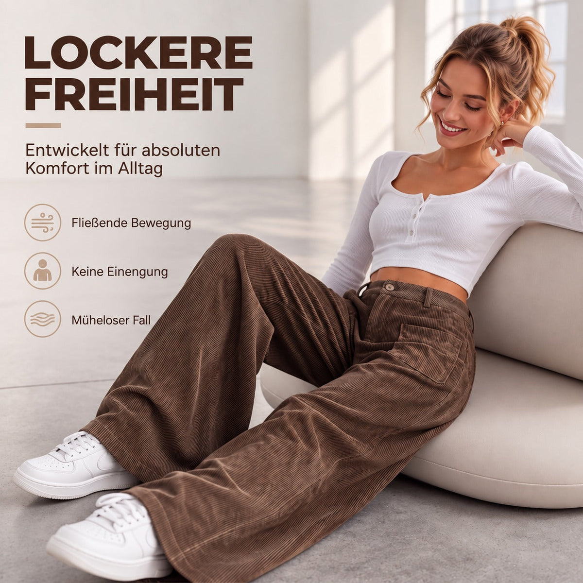 Sophie – Szerokie spodnie sztruksowe z kieszeniami